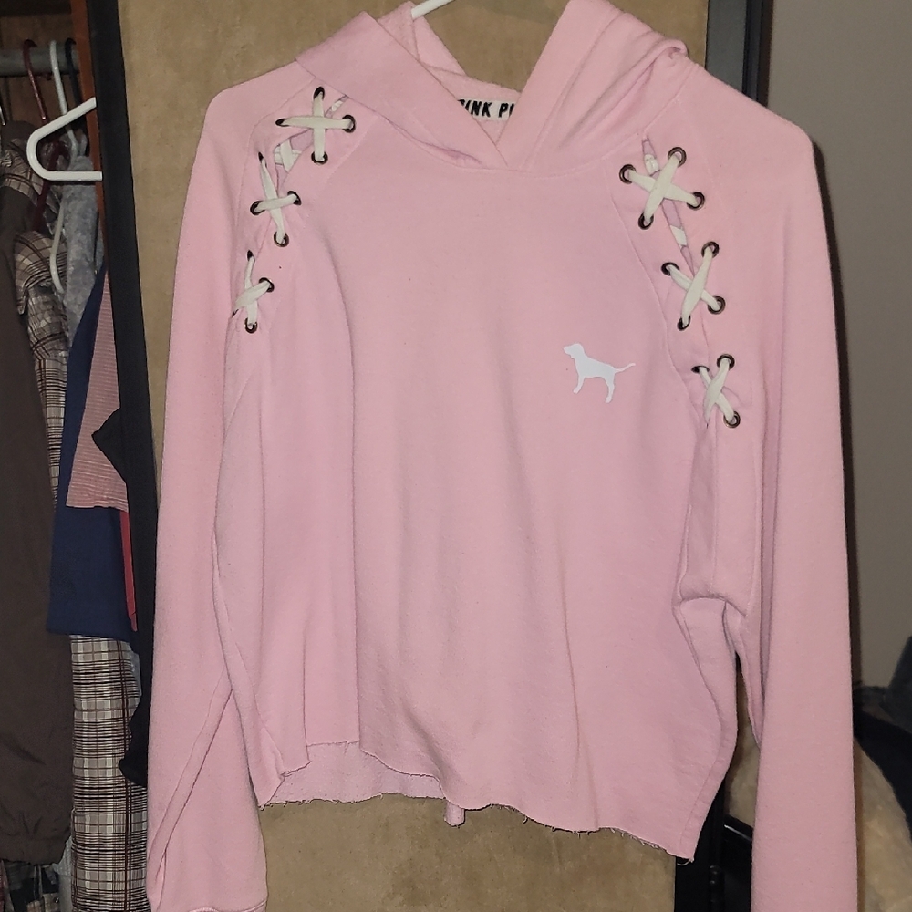 Pink Hoodie with Lace-Up Details